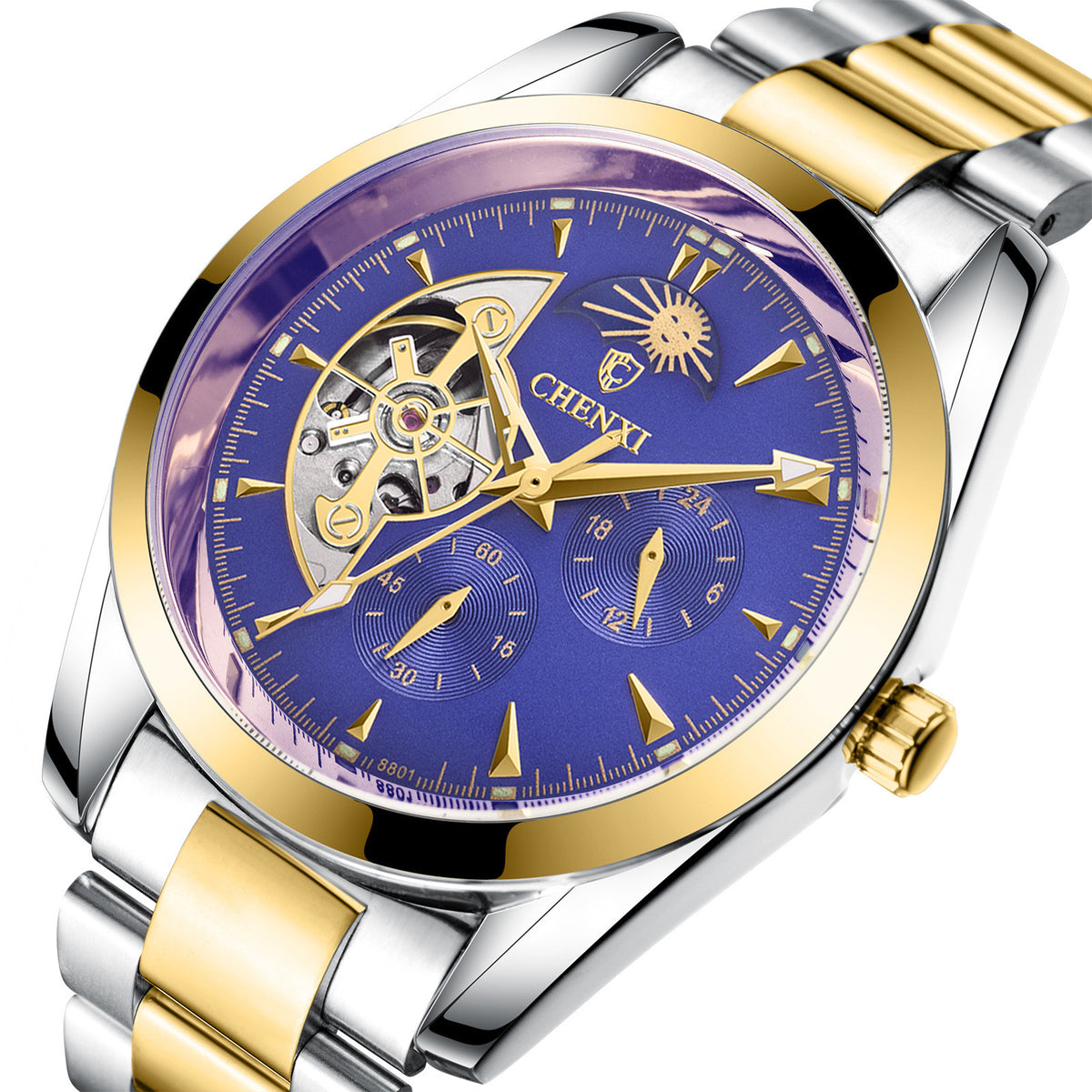 CELESTIAL ROYAL – Bicolor Herrenuhr mit Mondphase und Skeleton-Details