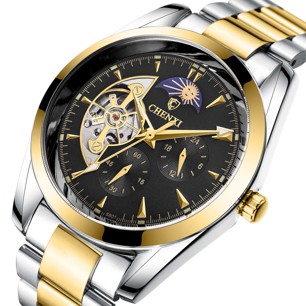 CHENXI Skeleton Automatic 8801 - Bicolor Edelstahl mit Mondphase