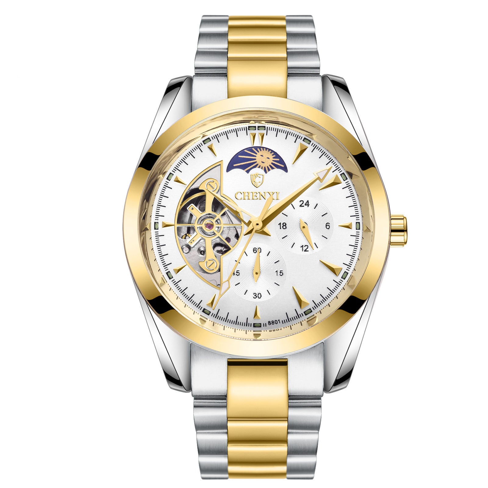 CHENXI Skeleton Automatic 8801 - Bicolor Edelstahl mit Mondphase