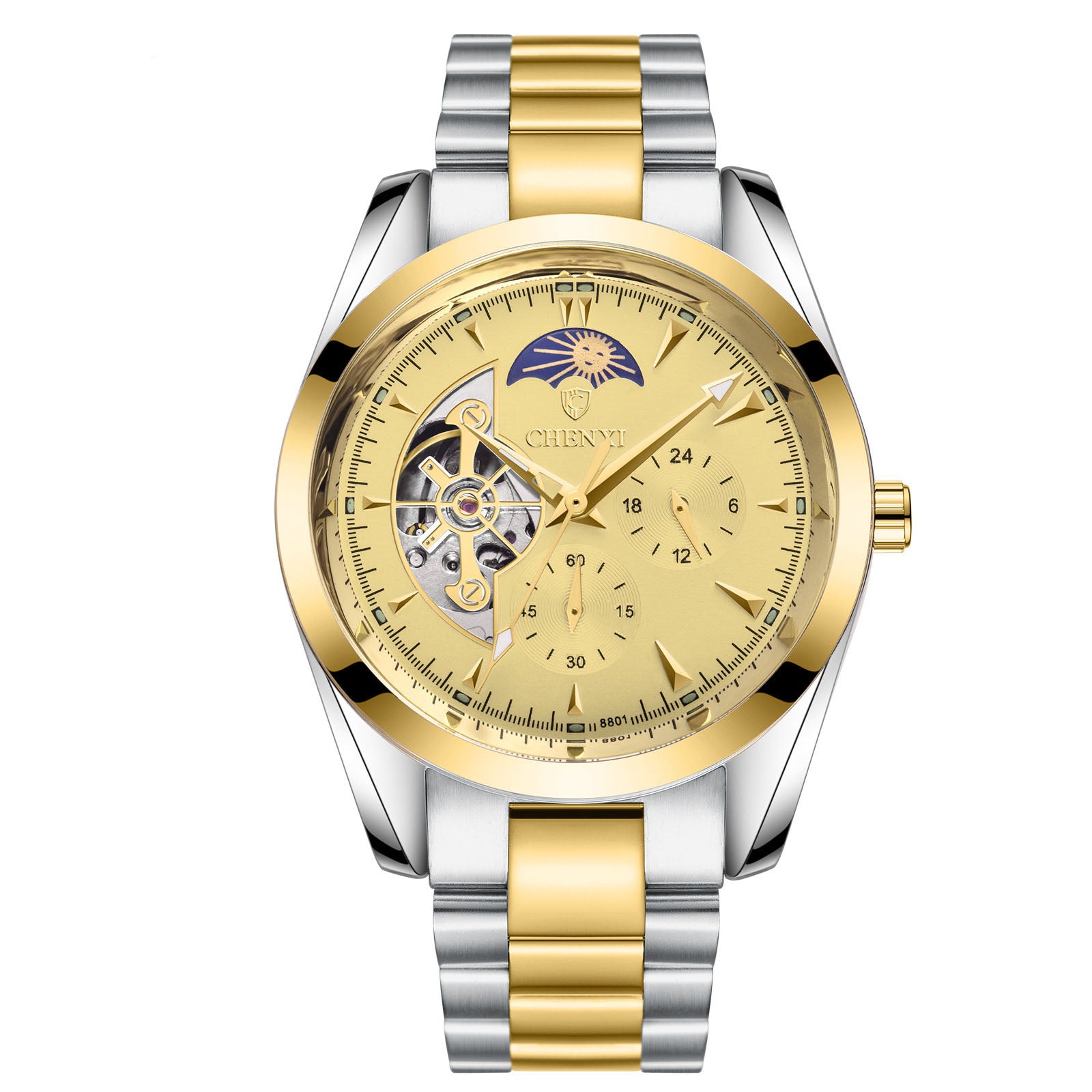 CHENXI Skeleton Automatic 8801 - Bicolor Edelstahl mit Mondphase