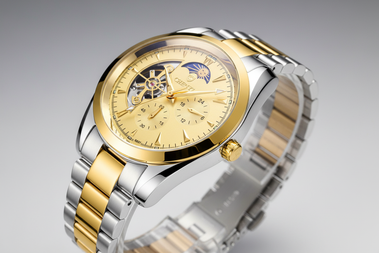 CHENXI Skeleton Automatic 8801 - Bicolor Edelstahl mit Mondphase