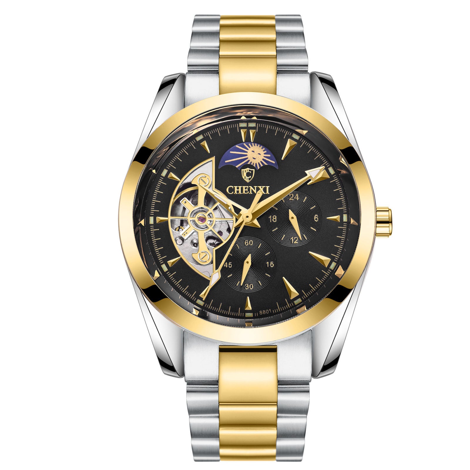 CHENXI Skeleton Automatic 8801 - Bicolor Edelstahl mit Mondphase