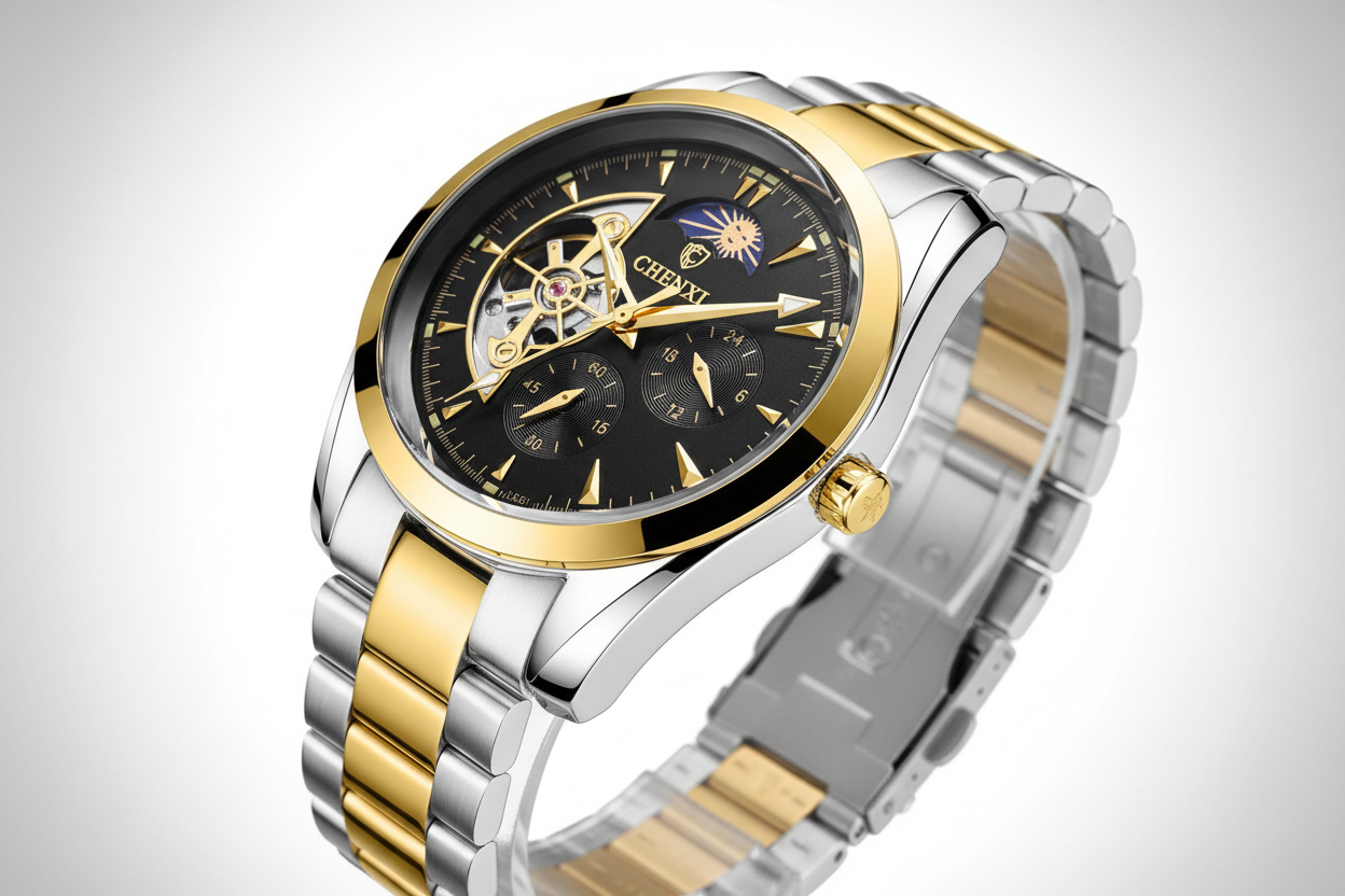 CHENXI Skeleton Automatic 8801 - Bicolor Edelstahl mit Mondphase