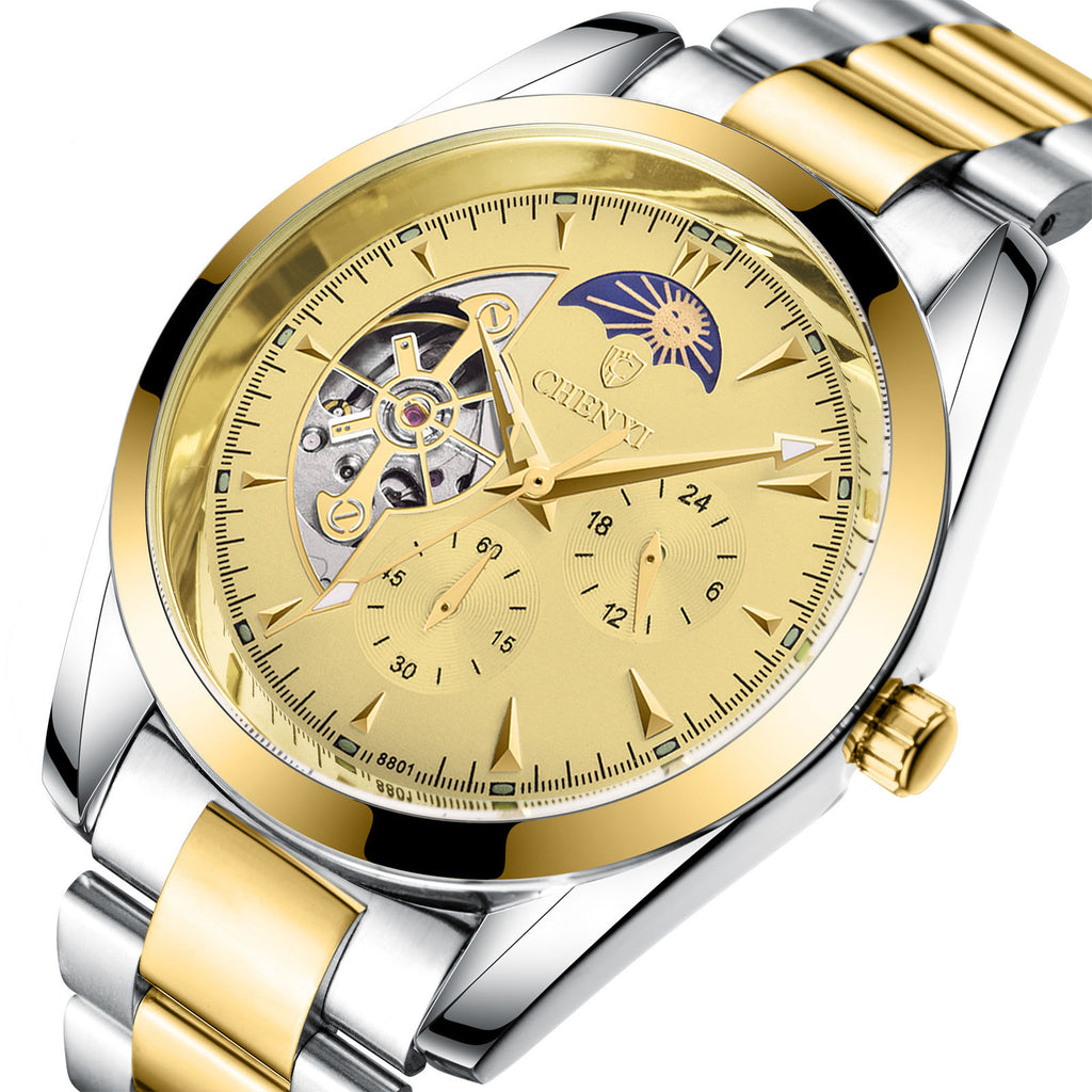 CHENXI Skeleton Automatic 8801 - Bicolor Edelstahl mit Mondphase