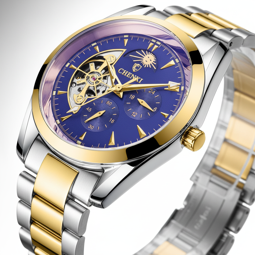 CHENXI Skeleton Automatic 8801 - Bicolor Edelstahl mit Mondphase