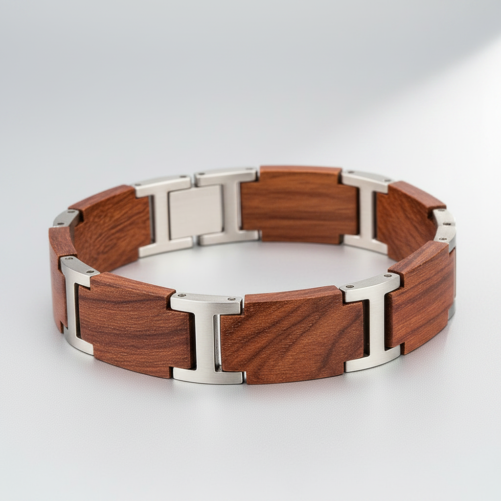 Timber Craft – Vintage Armband aus Edelstahl & Holz