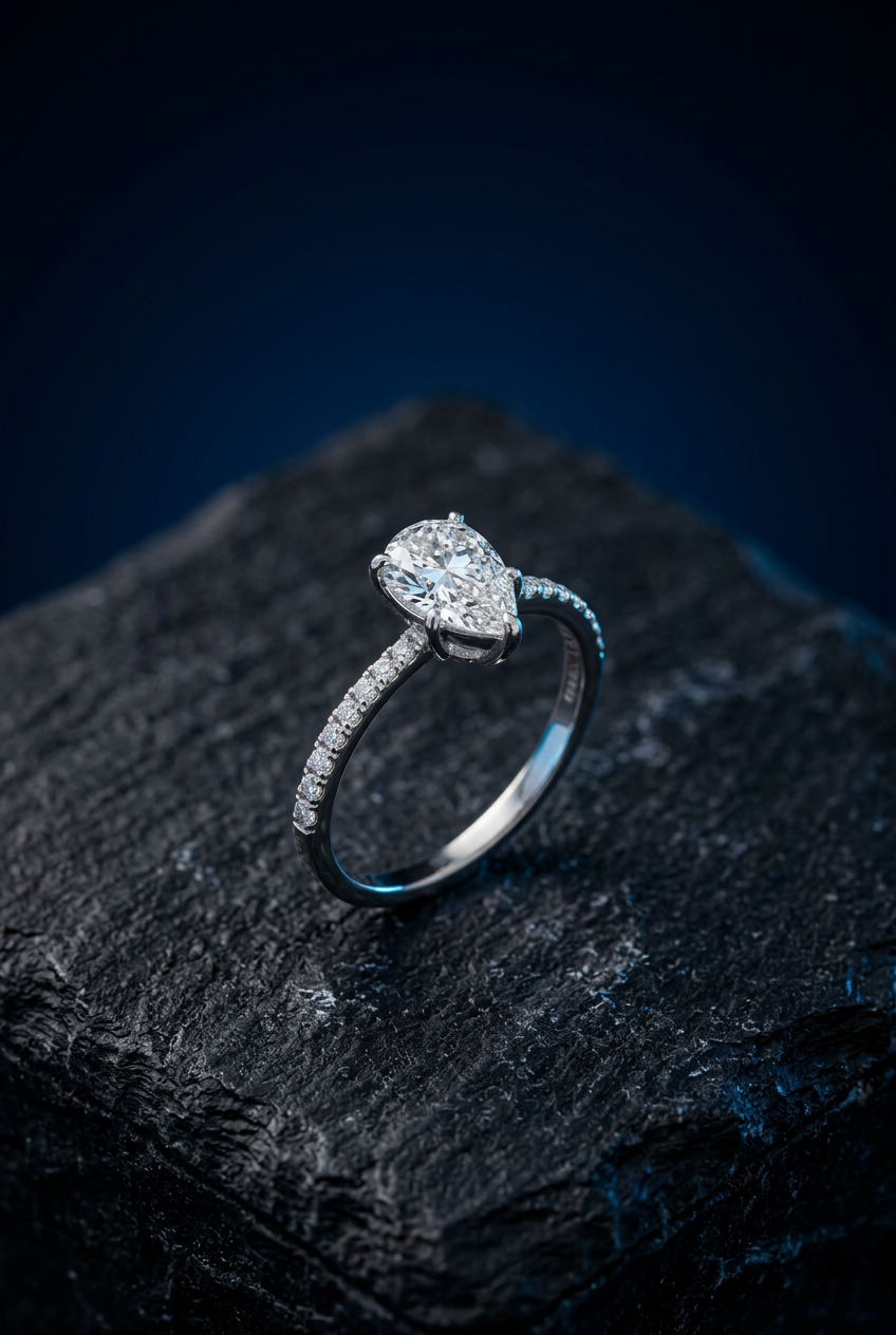 PURE DROP – Damenring mit 1 Karat Moissanit in Tropfenform