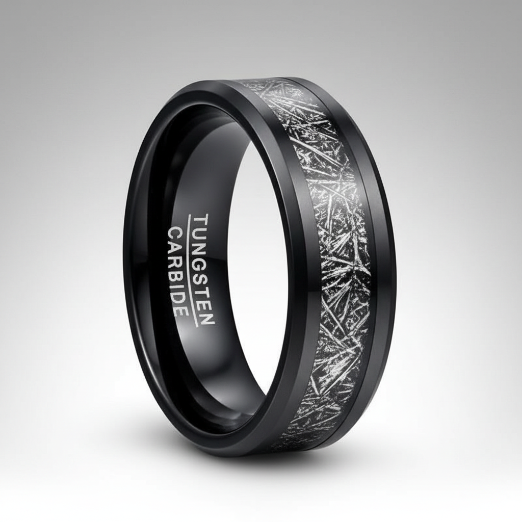 Black Meteor – Herrenring aus schwarzem Wolframstahl