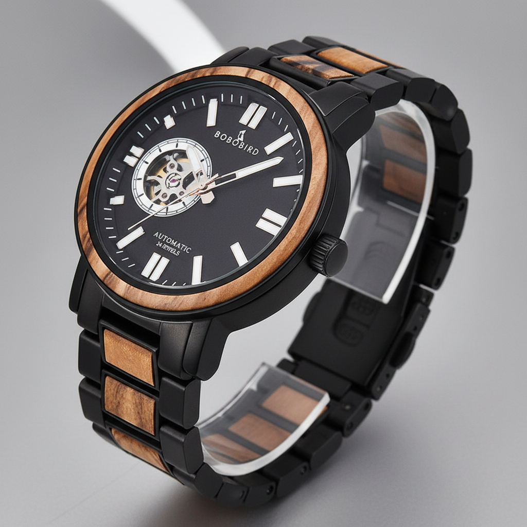 TIMBER ELEMENT – Echte Holzuhr mit Open-Heart-Dial